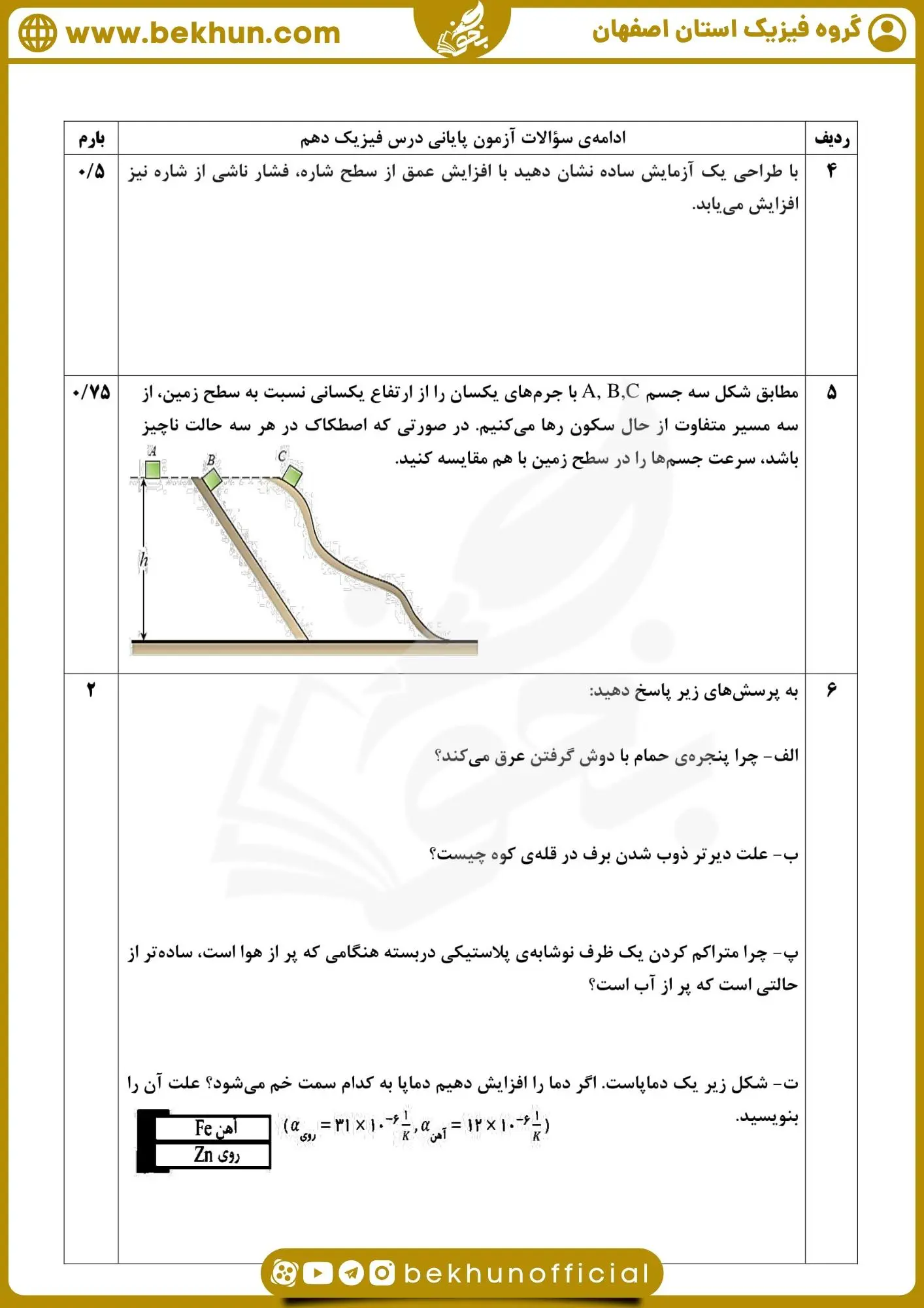سوالات فیزیک دهم خرداد 