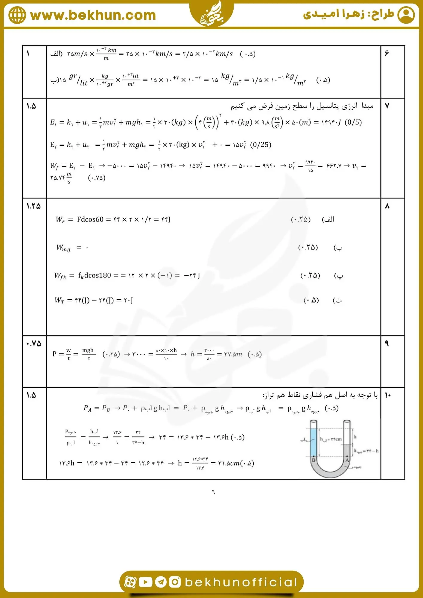 دانلود نمونه سوال فیزیک دهم خرداد با جواب