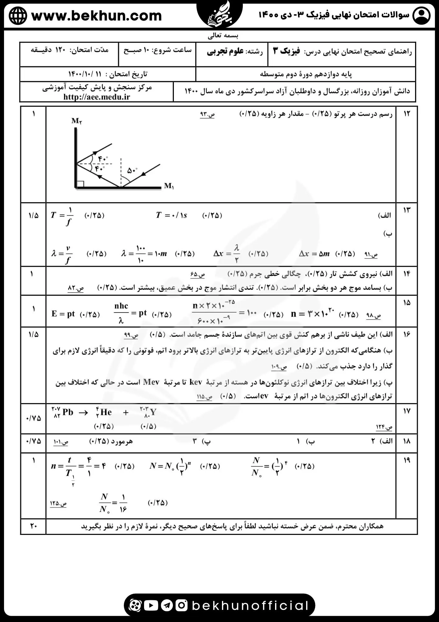 نمونه سوالات نهایی فیزیک دوازدهم تجربی با جواب 130 دانلود نمونه سوالات نهایی فیزیک 12 دی ماه 1400 با جواب