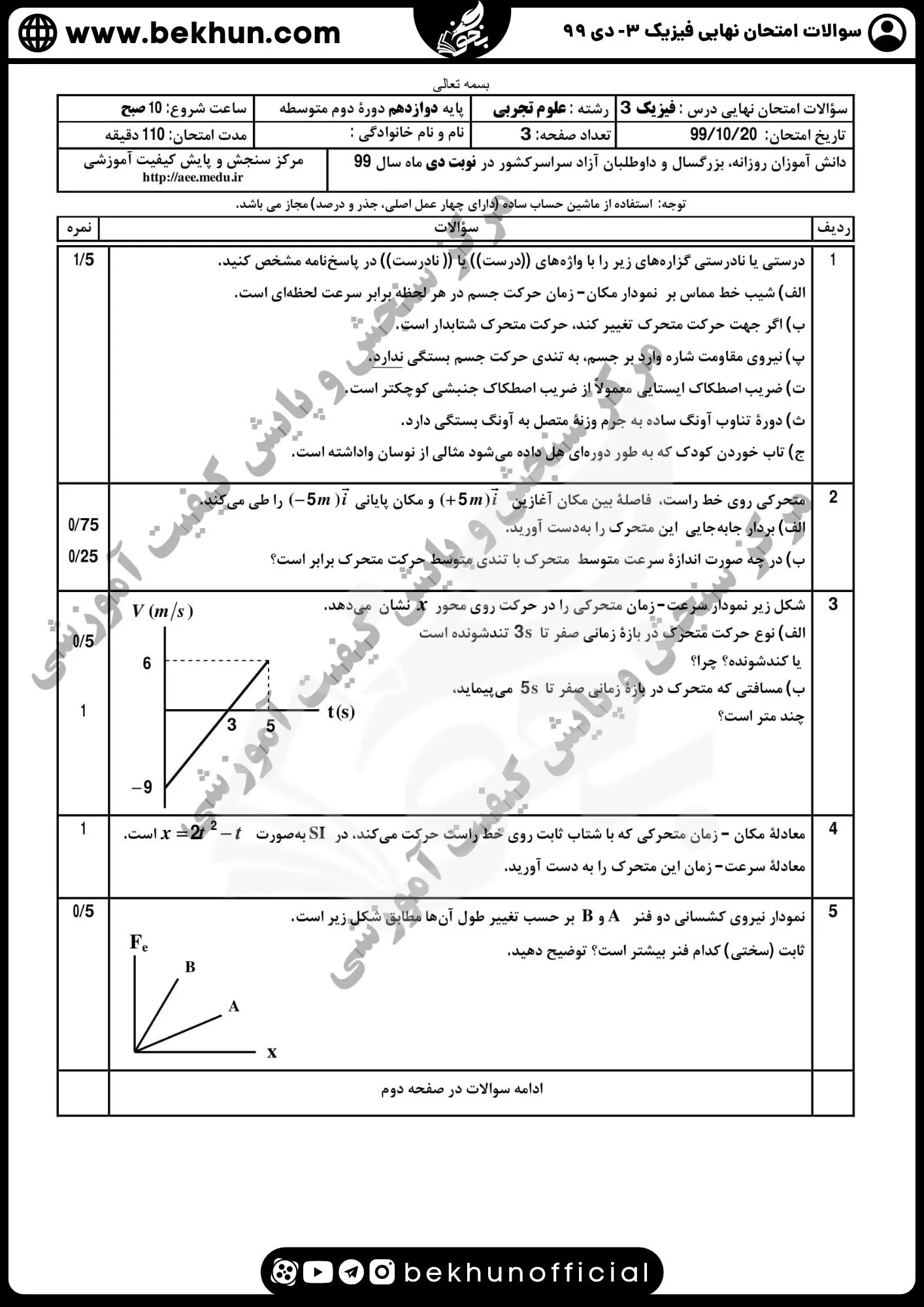 نمونه سوالات نهایی فیزیک دوازدهم تجربی با جواب 143 دانلود سوالات نهایی فیزیک دوازدهم تجربی دی ۹۹ با جواب