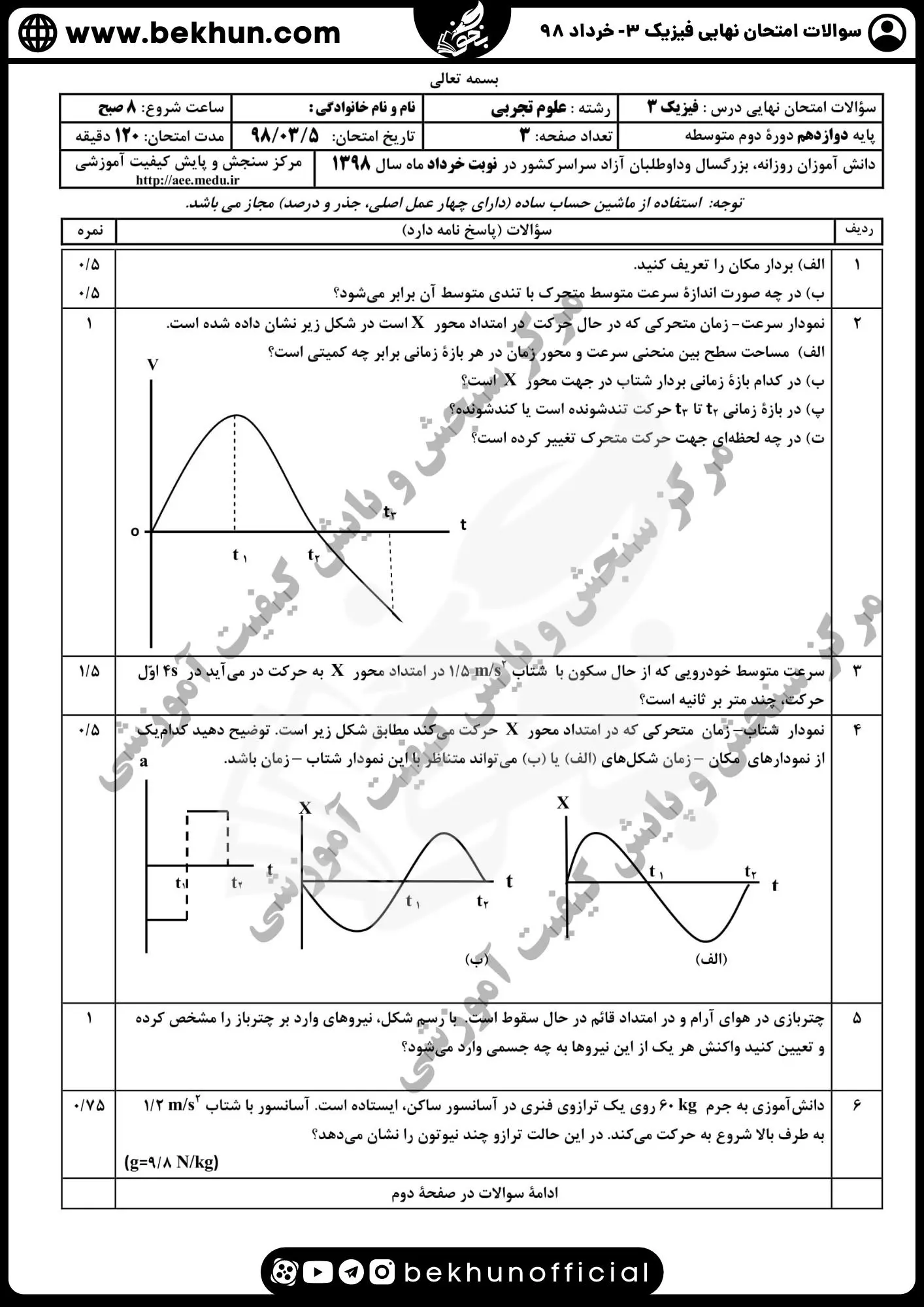 نمونه سوالات نهایی فیزیک دوازدهم تجربی با جواب 148 دانلود سوالات نهایی فیزیک دوازدهم تجربی خرداد ۹۸ با جواب