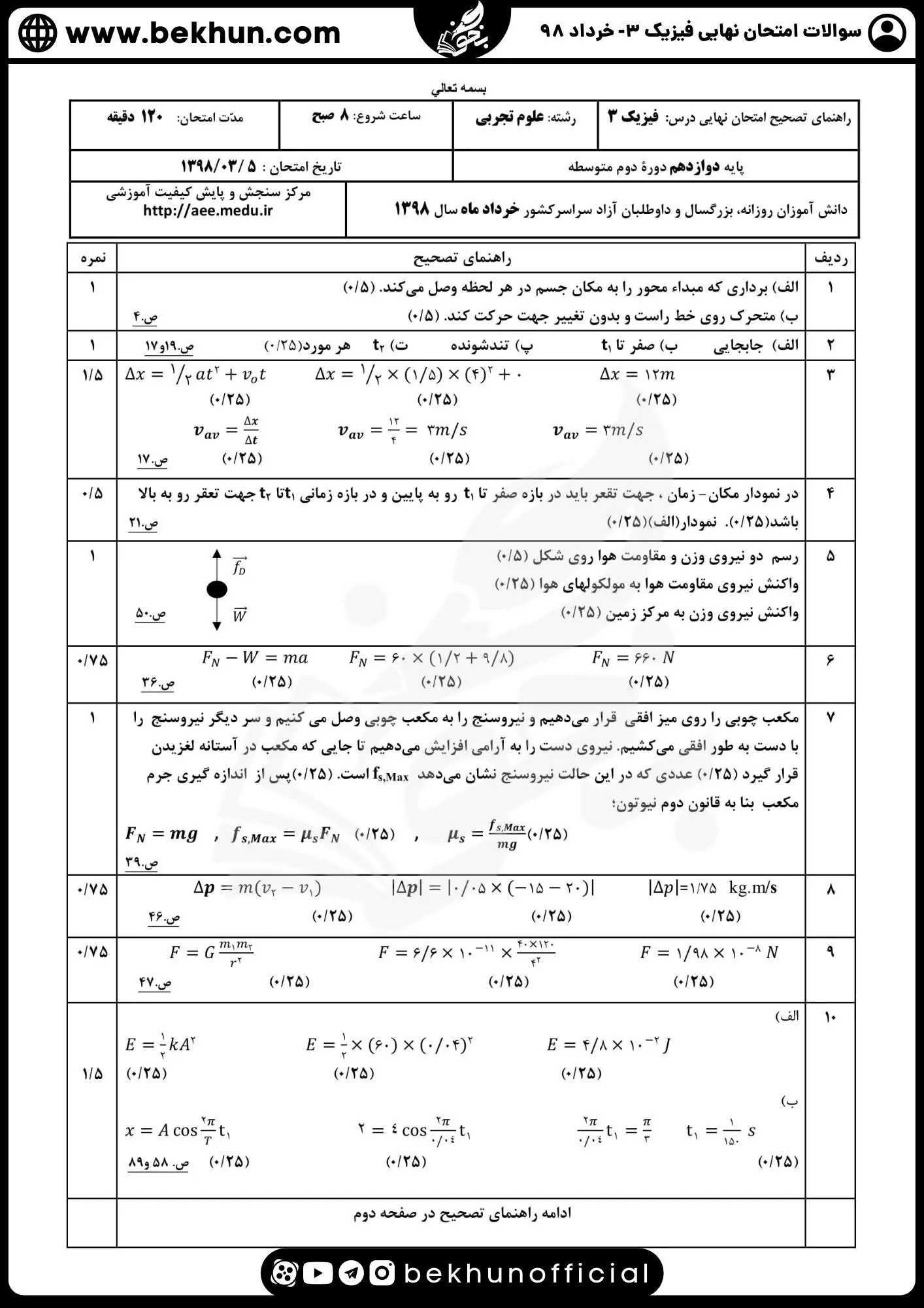 نمونه سوالات نهایی فیزیک دوازدهم تجربی با جواب 151 دانلود جواب نمونه سوالات نهایی فیزیک دوازدهم تجربی خرداد ماه 98