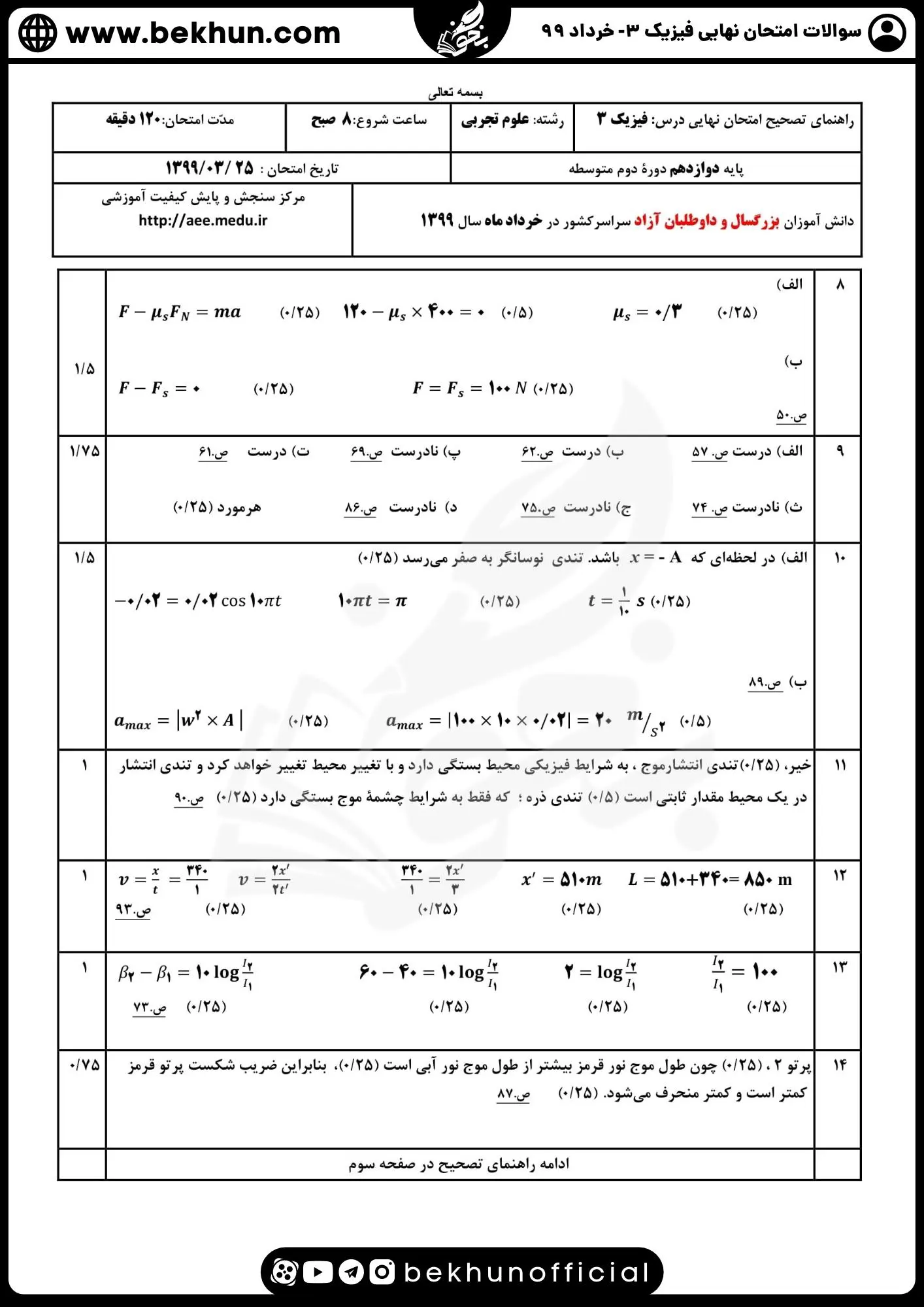 نمونه سوالات نهایی فیزیک دوازدهم تجربی با جواب 136 دانلود جواب نمونه سوالات نهایی فیزیک دوازدهم تجربی خرداد 99