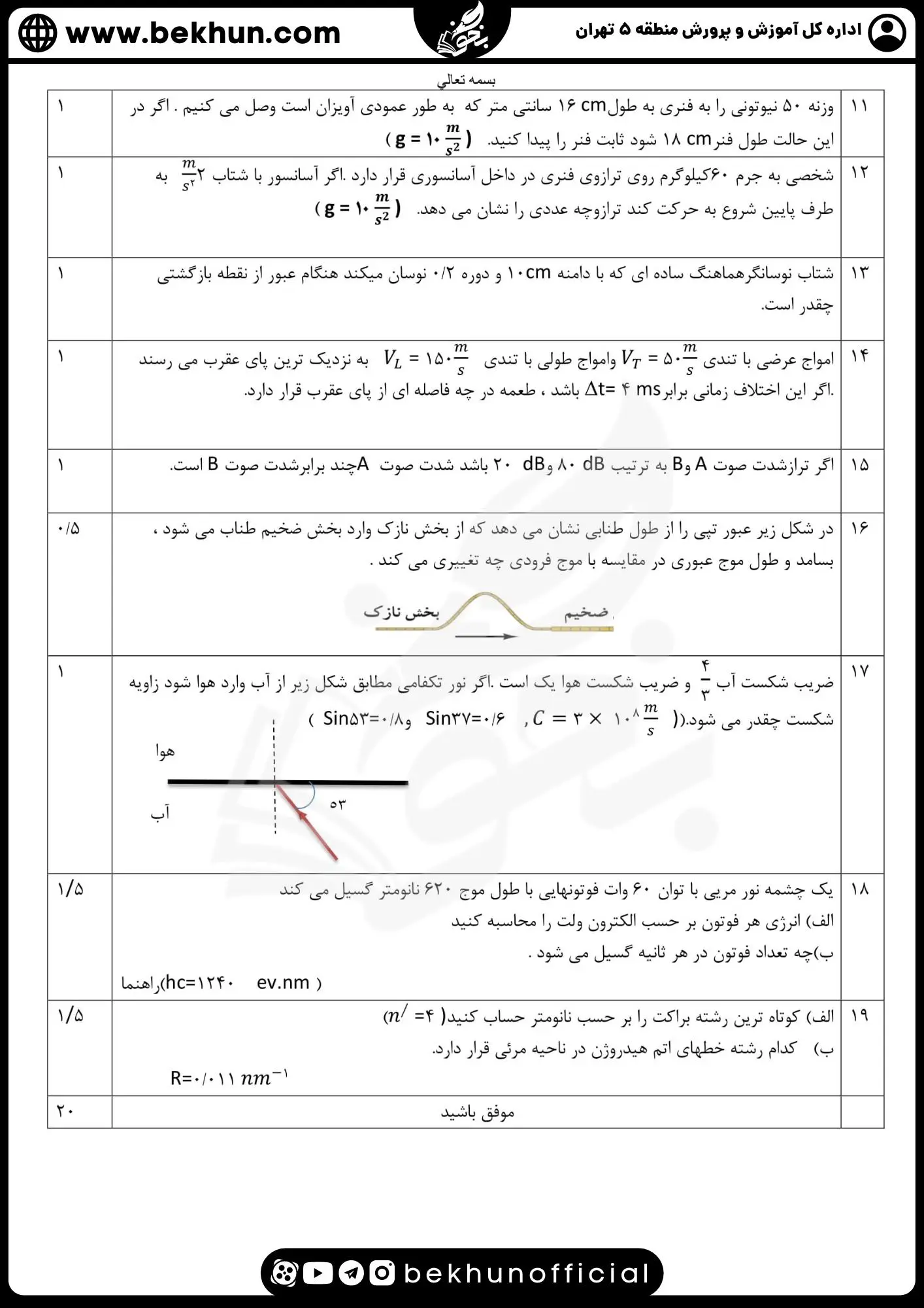 نمونه سوالات نهایی فیزیک دوازدهم تجربی با جواب 102 دانلود سوالات شبیه نهایی فیزیک دوازدهم با جواب