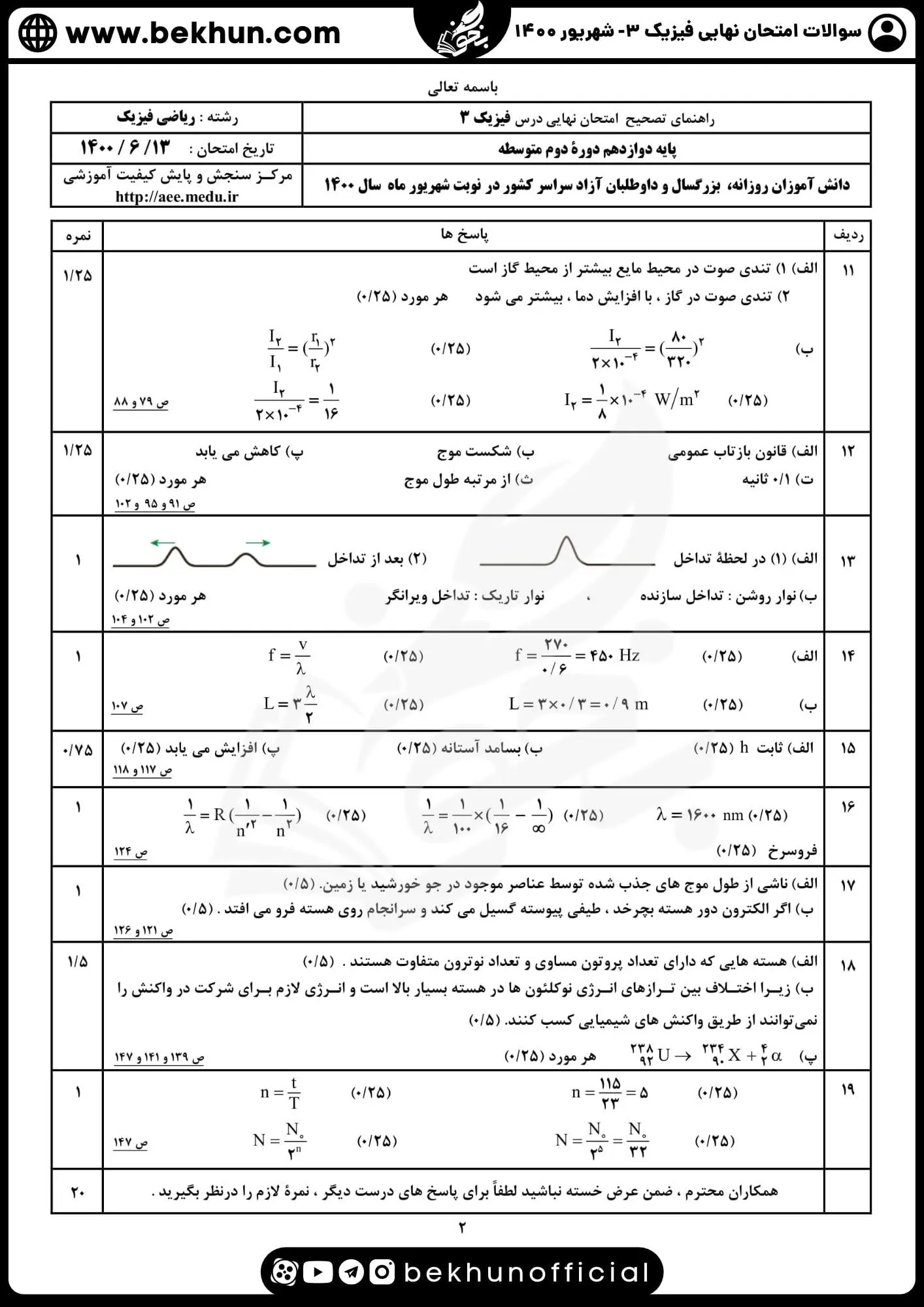 دانلود نمونه سوالات نهایی فیزیک دوازدهم ریاضی شهریور ۱۴۰۰ با جواب
