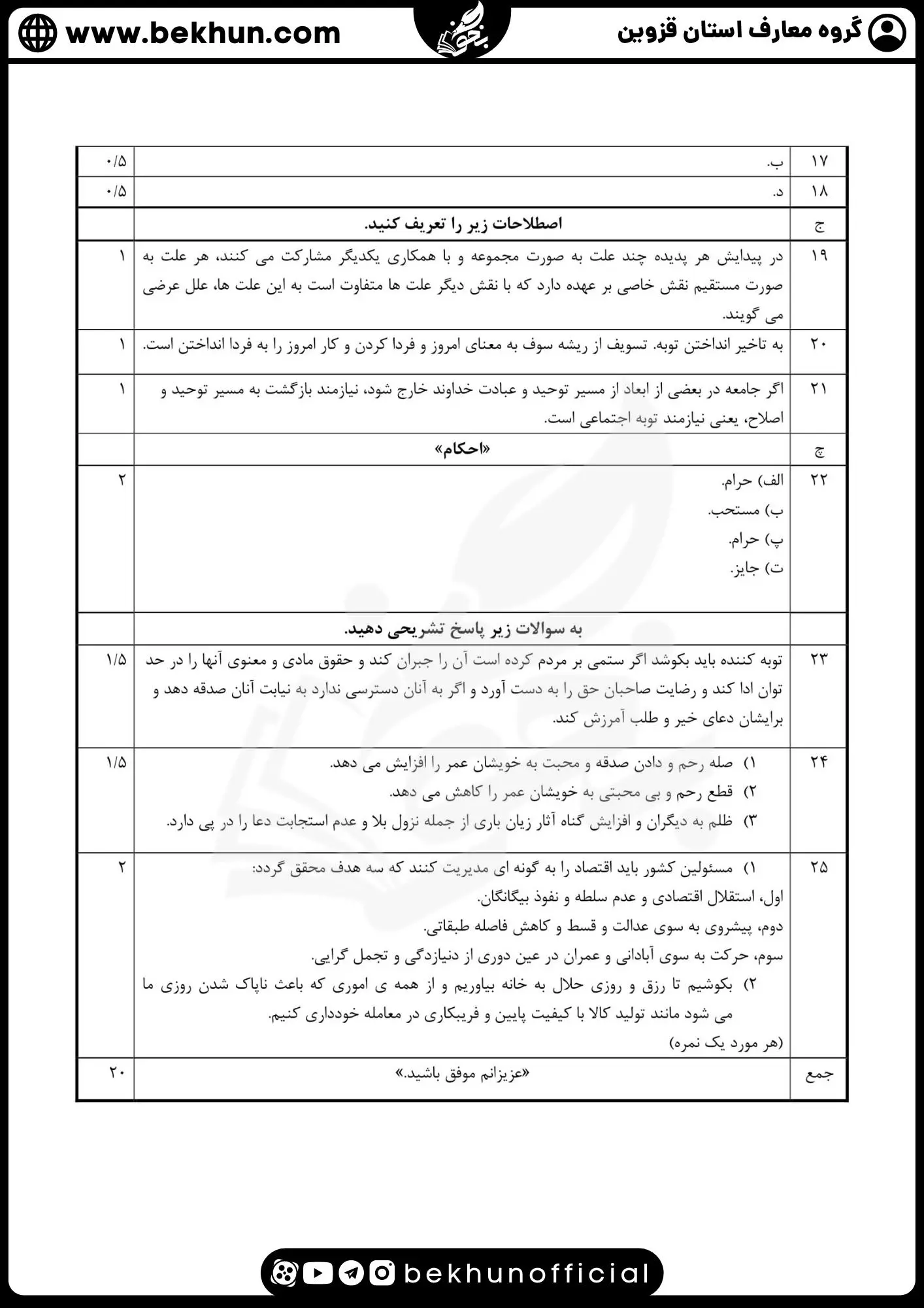 نمونه سوالات نهایی دینی دوازدهم با جواب 78 دانلود نمونه سوال دین و زندگی دوازدهم نوبت دوم با پاسخ