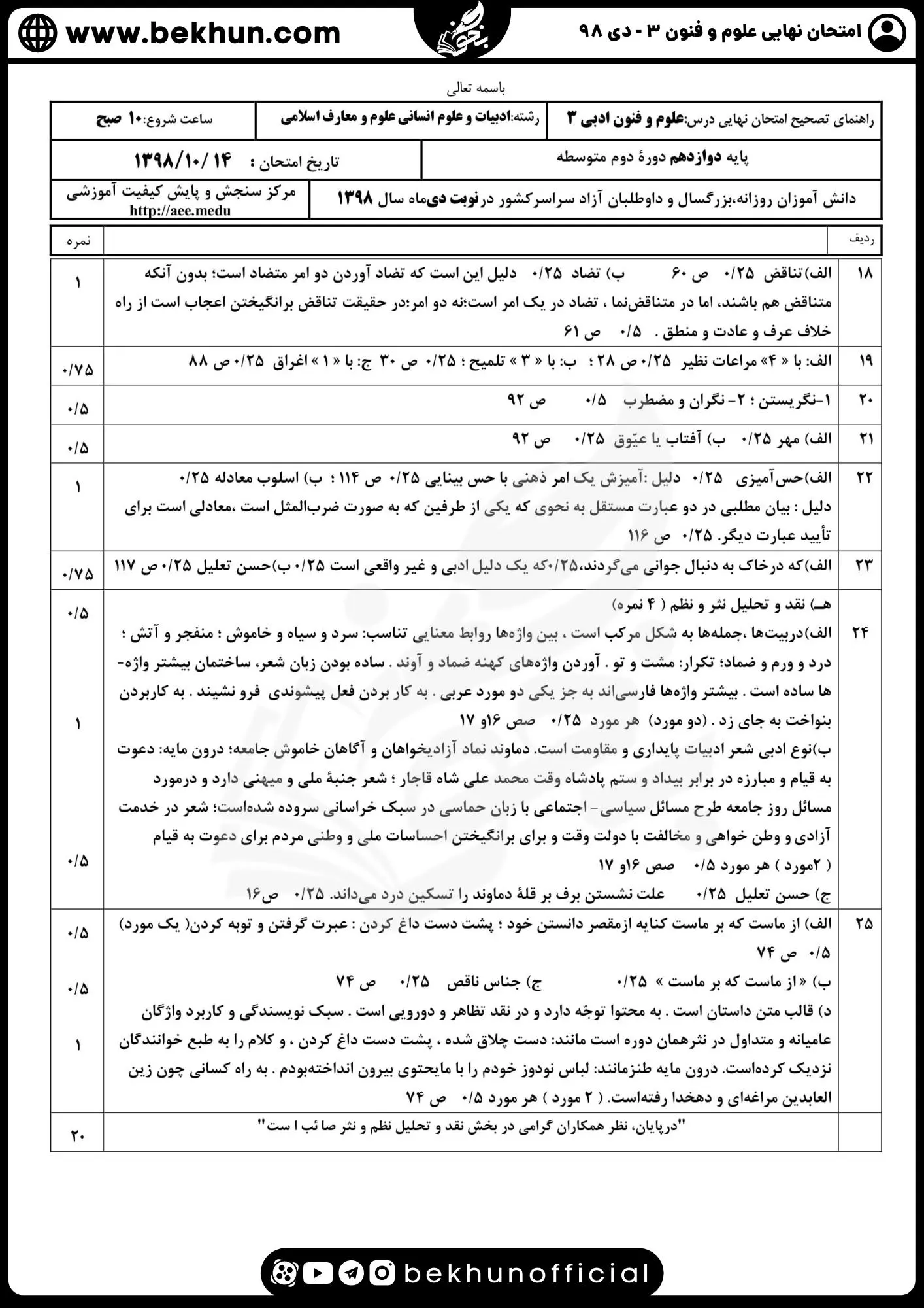 نمونه سوالات نهایی علوم و فنون دوازدهم انسانی 188 پاسخنامه سوالات امتحان نهایی علوم و فنون دوازدهم دی ماه ۹۸