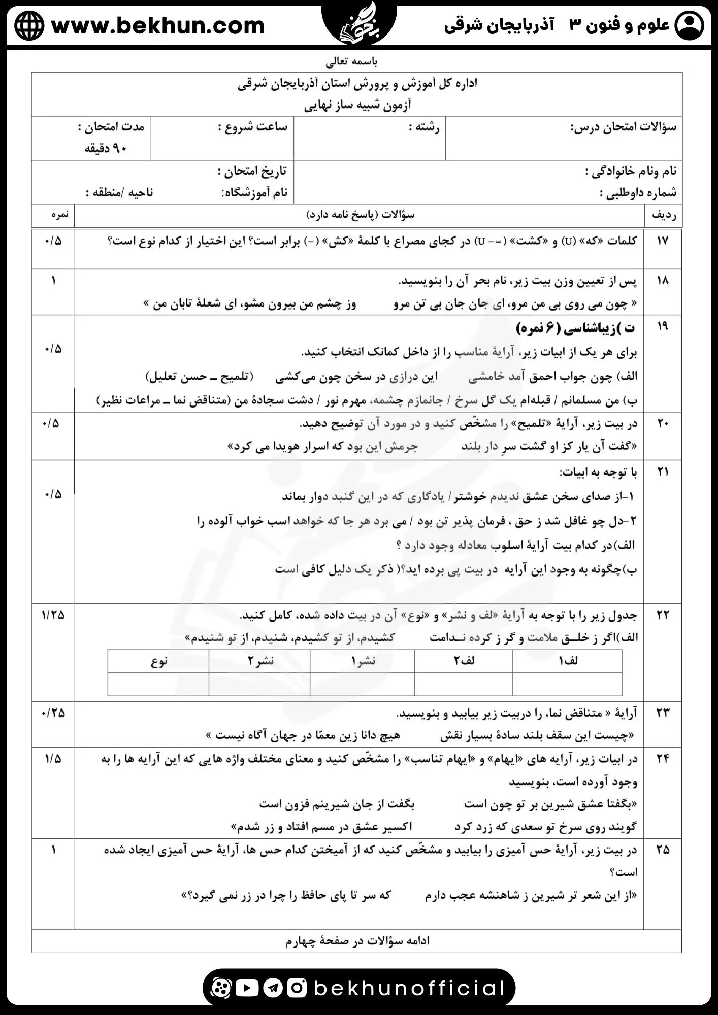 نمونه سوالات نهایی علوم و فنون دوازدهم انسانی 97 نمونه سوالات نوبت دوم علوم و فنون ادبی 12 انسانی