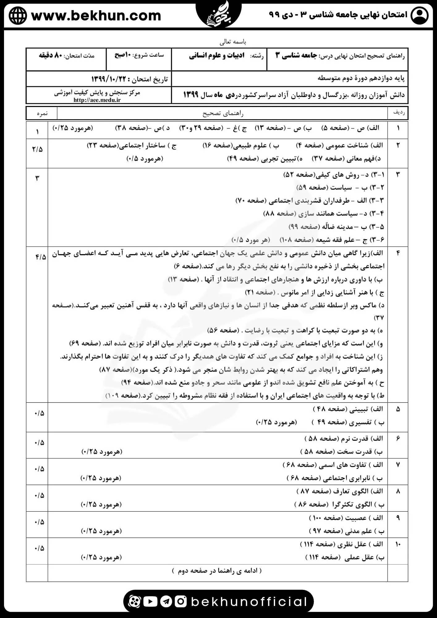 نمونه سوالات نهایی جامعه شناسی دوازدهم انسانی با جواب 122 نمونه سوالات جامعه شناسی دوازدهم انسانی سال ۹۹ دی ماه با پاسخنامه