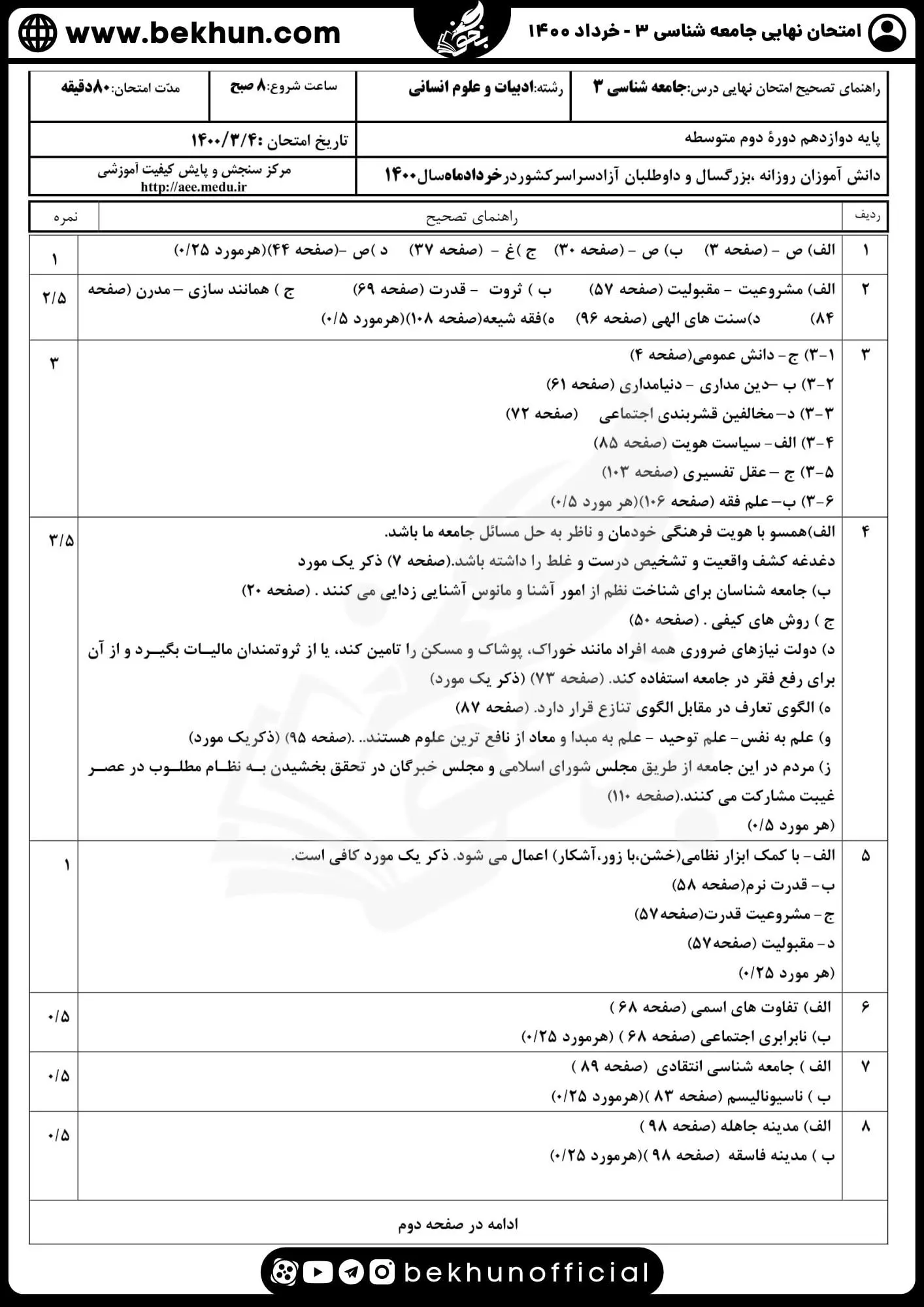 نمونه سوالات نهایی جامعه شناسی دوازدهم انسانی با جواب 98 جواب نمونه سوال امتحان نهایی جامعه شناسی دوازدهم انسانی خرداد ۱۴۰۰