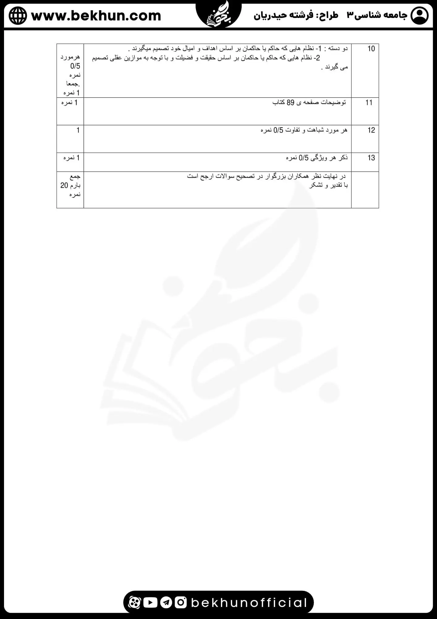 نمونه سوالات نهایی جامعه شناسی دوازدهم انسانی با جواب 74 پاسخنامه نمونه سوالات امتحان نوبت دوم جامعه شناسی دوازدهم