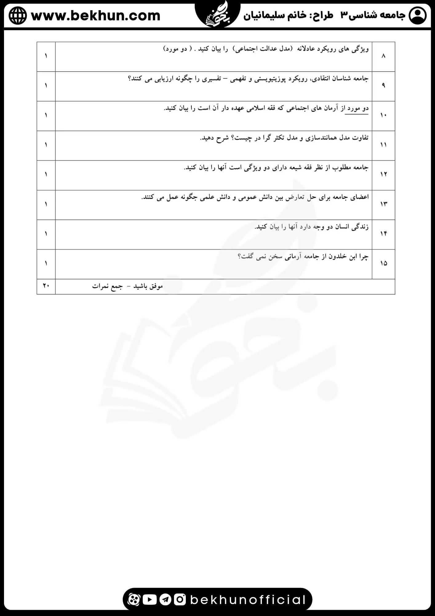 نمونه سوالات نهایی جامعه شناسی دوازدهم انسانی با جواب 87 پاسخ سوالات ترم دوم امتحان جامعه شناسی 12 انسانی