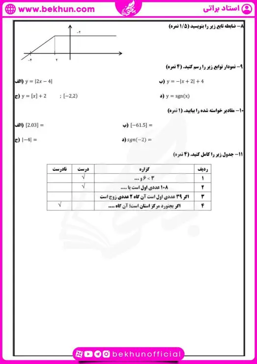 نمونه سوالات نوبت اول ریاضی یازدهم انسانی با جواب 6 حل نمونه سوال نوبت اول ریاضی یازدهم انسانی
