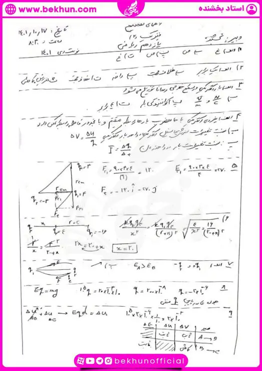 نمونه سوالات نوبت اول فیزیک یازدهم ریاضی با جواب 9 نمونه سوال نوبت اول فیزیک یازدهم ریاضی با جواب
