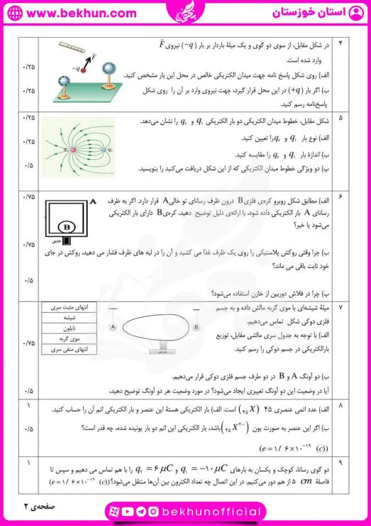 نمونه سوالات نوبت اول فیزیک یازدهم تجربی با جواب 7 نمونه سوال فیزیک یازدهم نوبت اول با جواب