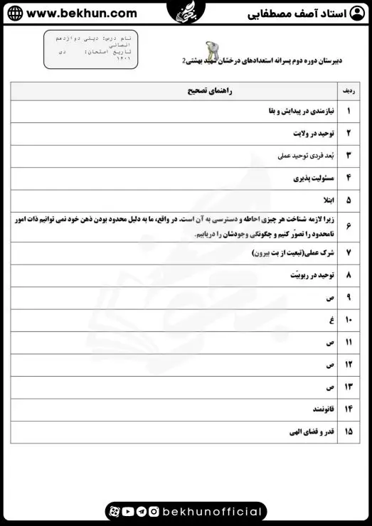 نمونه سوالات نوبت اول دینی دوازدهم انسانی با جواب 8 نمونه سوال امتحانی نوبت اول دینی دوازدهم انسانی