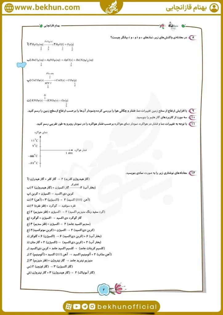 نمونه سوال فصل 2 شیمی دهم 20 دانلود نمونه سوال ردپای گازها شیمی دهم با جواب
