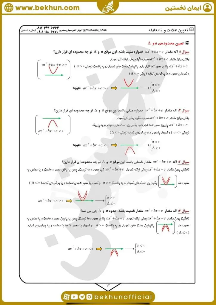 نمونه سوال فصل 4 ریاضی دهم با جواب 60 نمونه سوال ریاضی دهم فصل 4 تعیین علامت و نامعادله با جواب