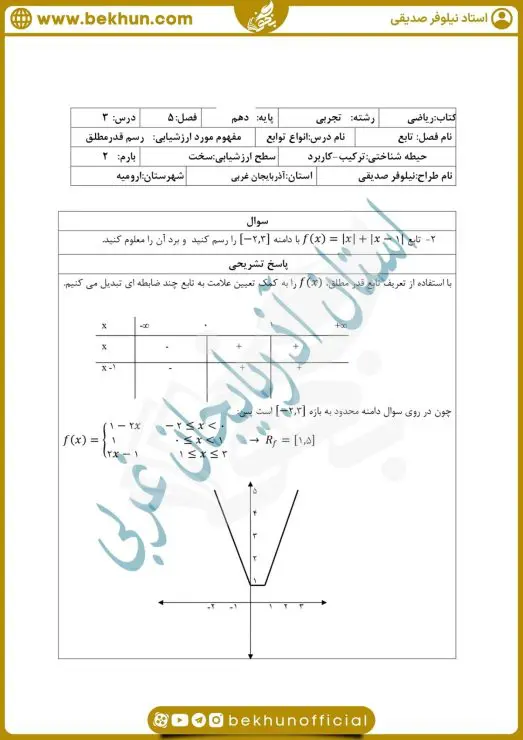 نمونه سوال فصل 5 ریاضی دهم 8 نمونه سوال تابع ریاضی دهم با جواب
