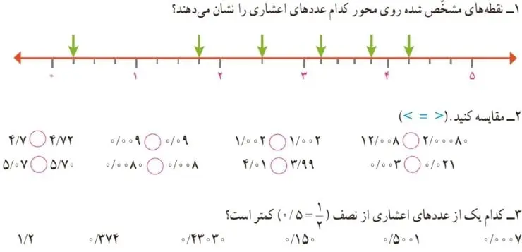 تمرین صفحه 47 ریاضی ششم سوالات 1 تا 3