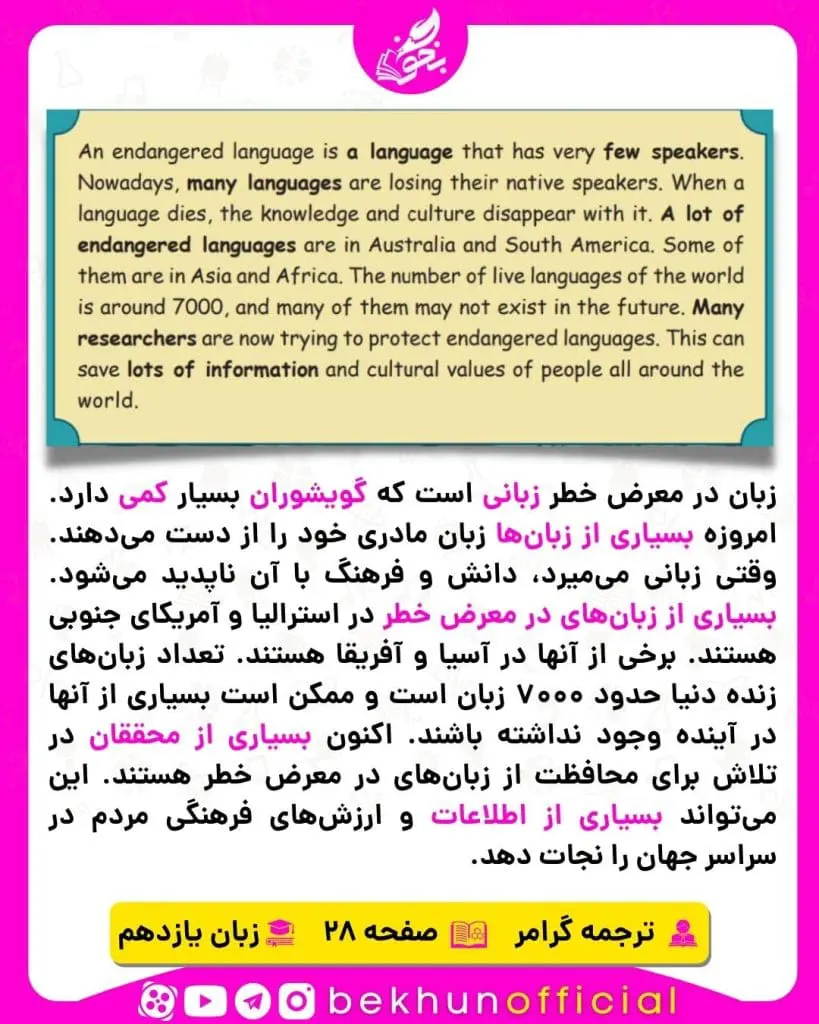 ترجمه گرامر درس یک زبان یازدهم