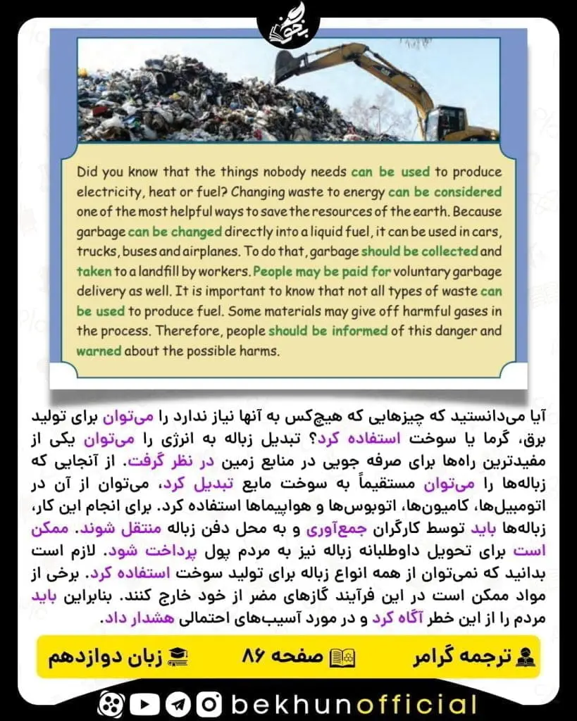 ترجمه گرامر زبان دوازدهم درس سوم