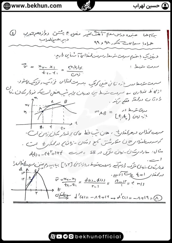 جزوه فصل 4 ریاضی دوازدهم تجربی 22 جزوه ریاضی دوازدهم تجربی فصل مشتق حسین لهراب