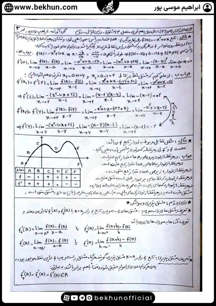 جزوه فصل 4 ریاضی دوازدهم تجربی 30 جزوه ریاضی دوازدهم مشتق ابراهیم موسی پور