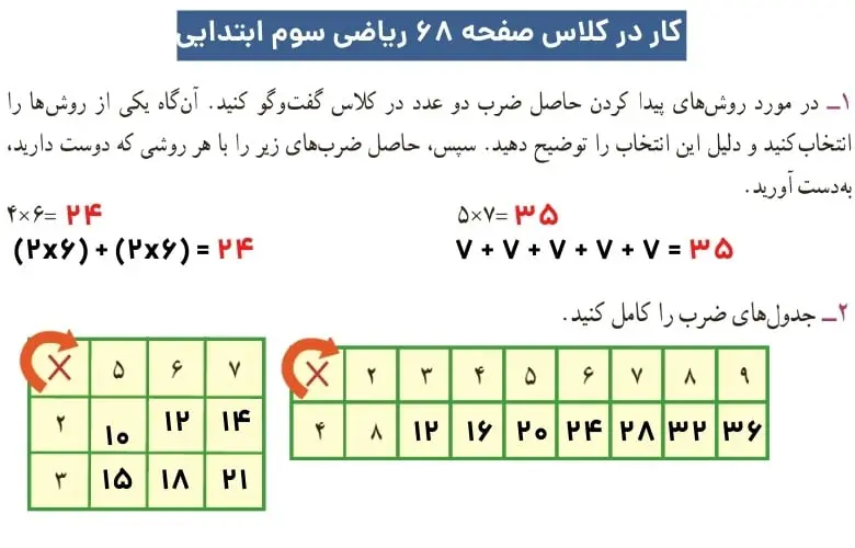 پاسخ کار در کلاس صفحه ۶۸ ریاضی سوم ابتدایی