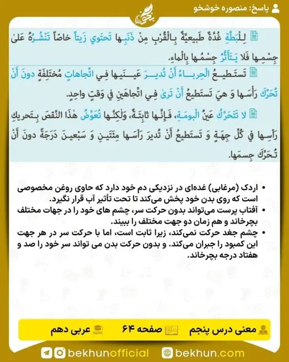 معنی درسهای عربی دهم 38 معنی صفحه 67 عربی دهم