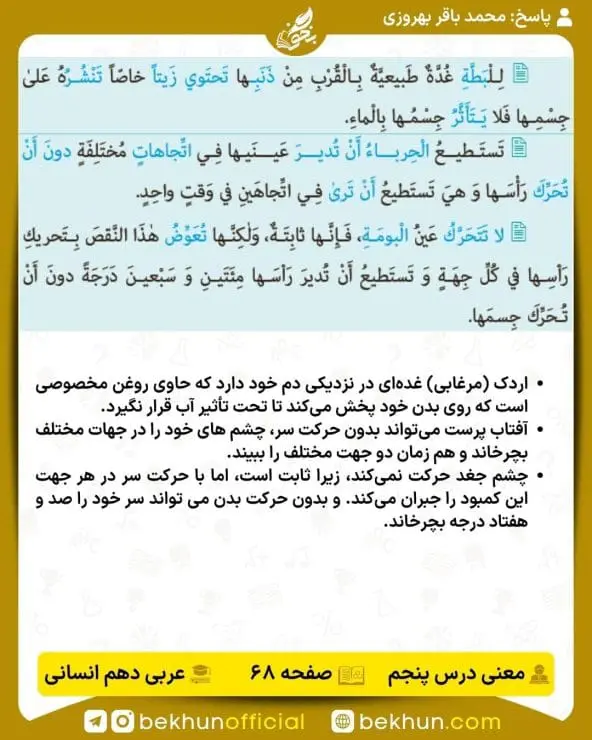 ترجمه صفحه 70 عربی دهم انسانی