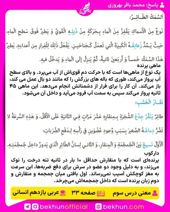 ترجمه عربی یازدهم انسانی 33 معنی صفحه 33 عربی یازدهم انسانی