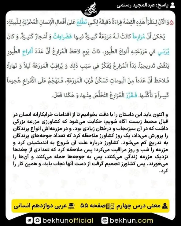 ترجمه عربی دوازدهم انسانی 31 معنی صفحه 55 عربی دوازدهم انسانی