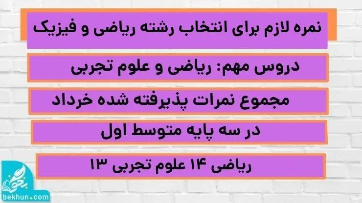 نمره لازم برای انتخاب رشته ریاضی و فیزیک