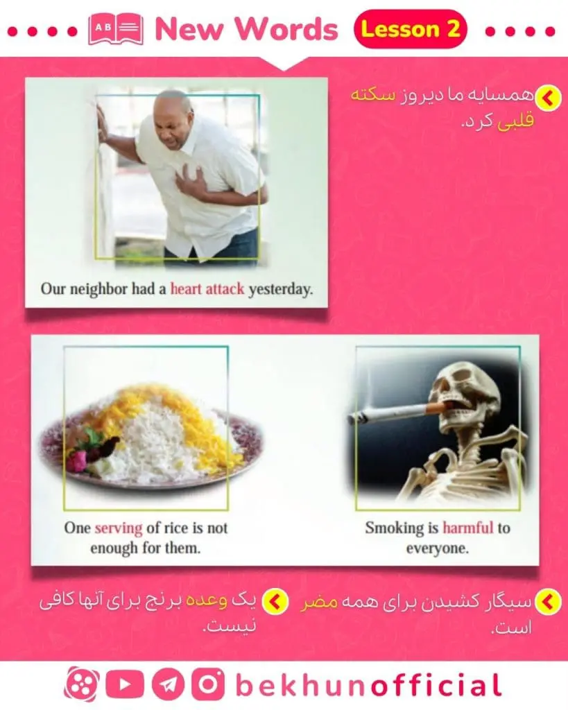 لغات زبان یازدهم با معنی و تلفظ درس دوم
