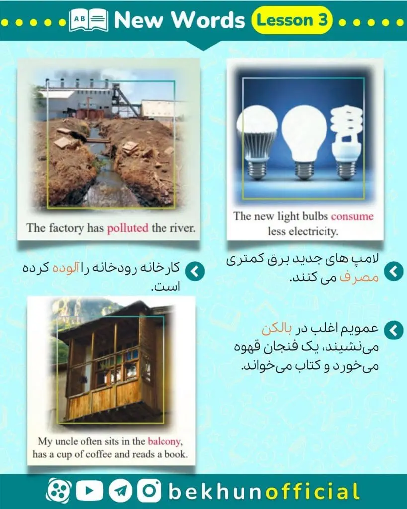 معنی کلمه های درس 3 زبان دوازدهم 
