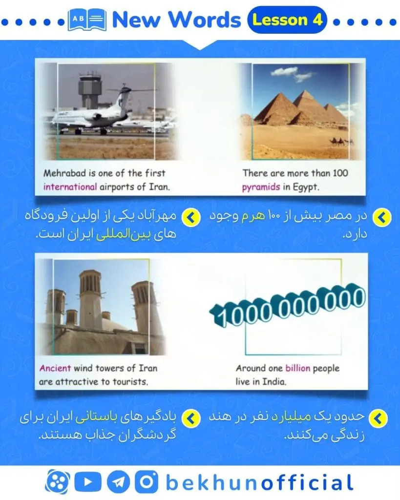 معنی لغت های درس چهارم زبان دهم