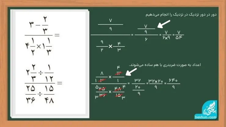 حل تمرین محاسبات کسرها