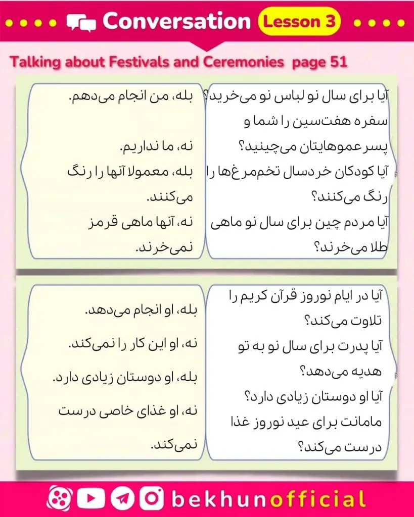 معنی پرکتیس های زبان نهم درس سوم
