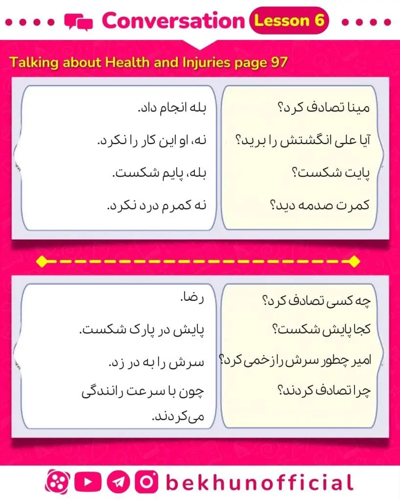 معنی پرکتیس های زبان نهم درس 6