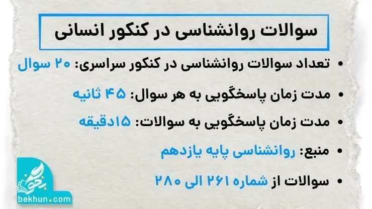 بودجه بندی روانشناسی کنکور 3 سوالات روانشناسی در کنکور انسانی