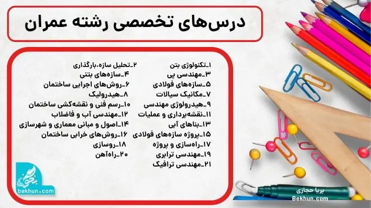 دروس تخصصی رشته مهندسی عمران