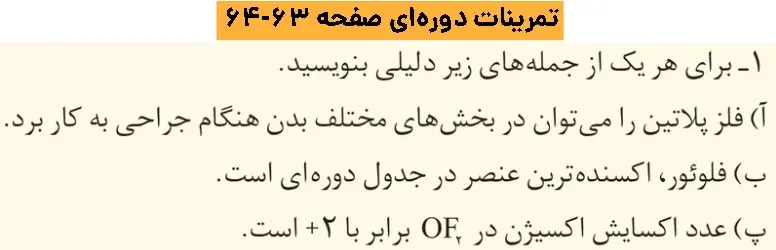 پاسخ تمرینات دوره‌ای فصل دوم شیمی دوازدهم 