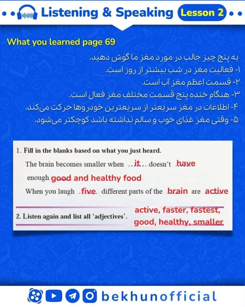 زبان دهم درس دوم what you learned متن