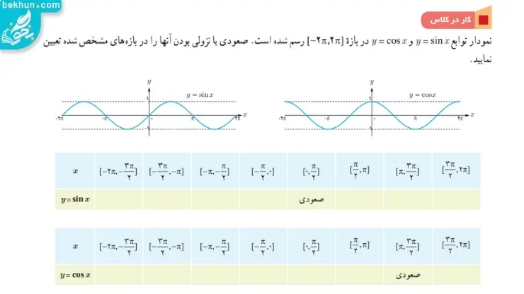 پاسخ کار در کلاس صفحه 9 ریاضی دوازدهم تجربی