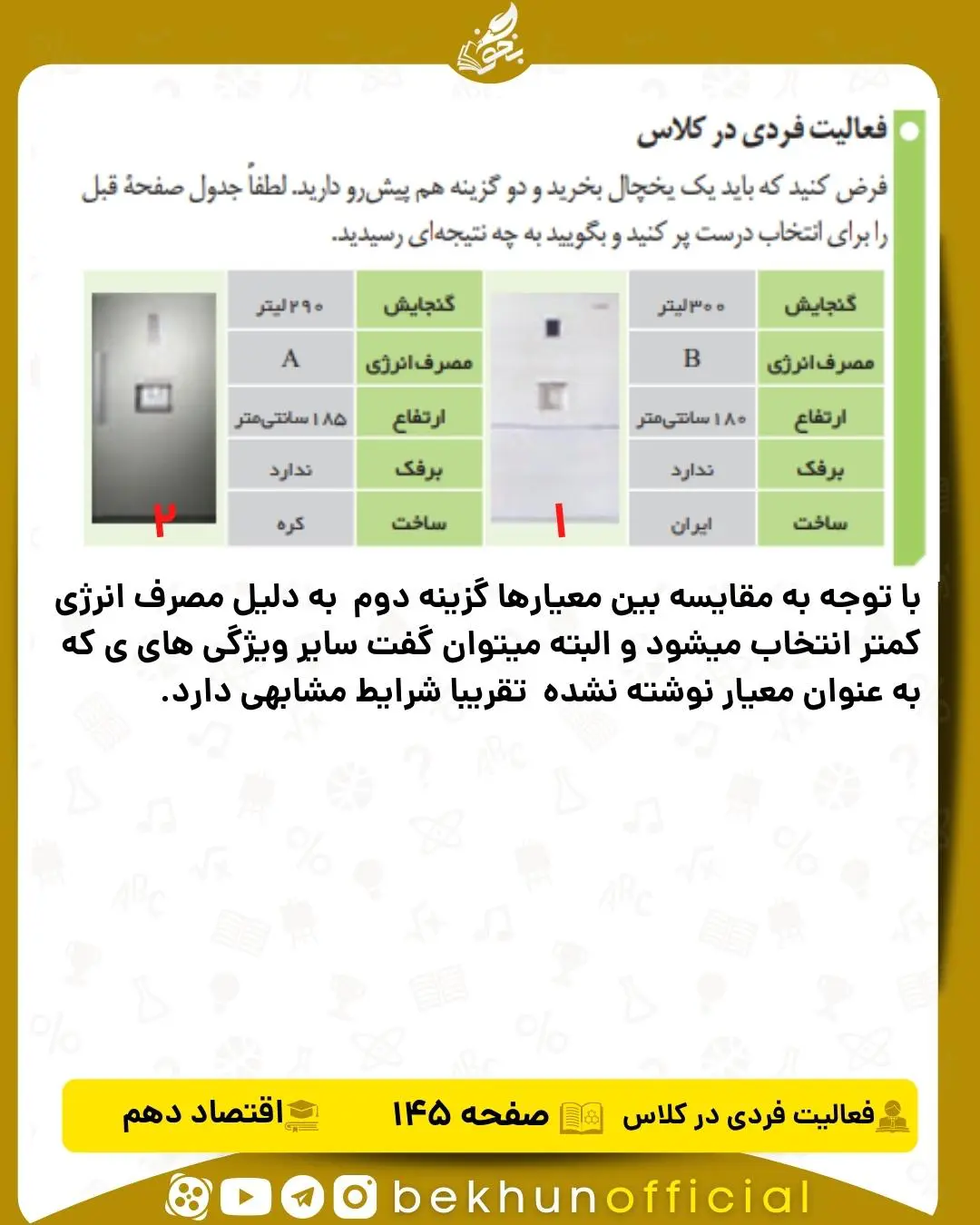 جواب فعالیت فردی در کلاس صفحه 145 اقتصاد دهم انسانی
