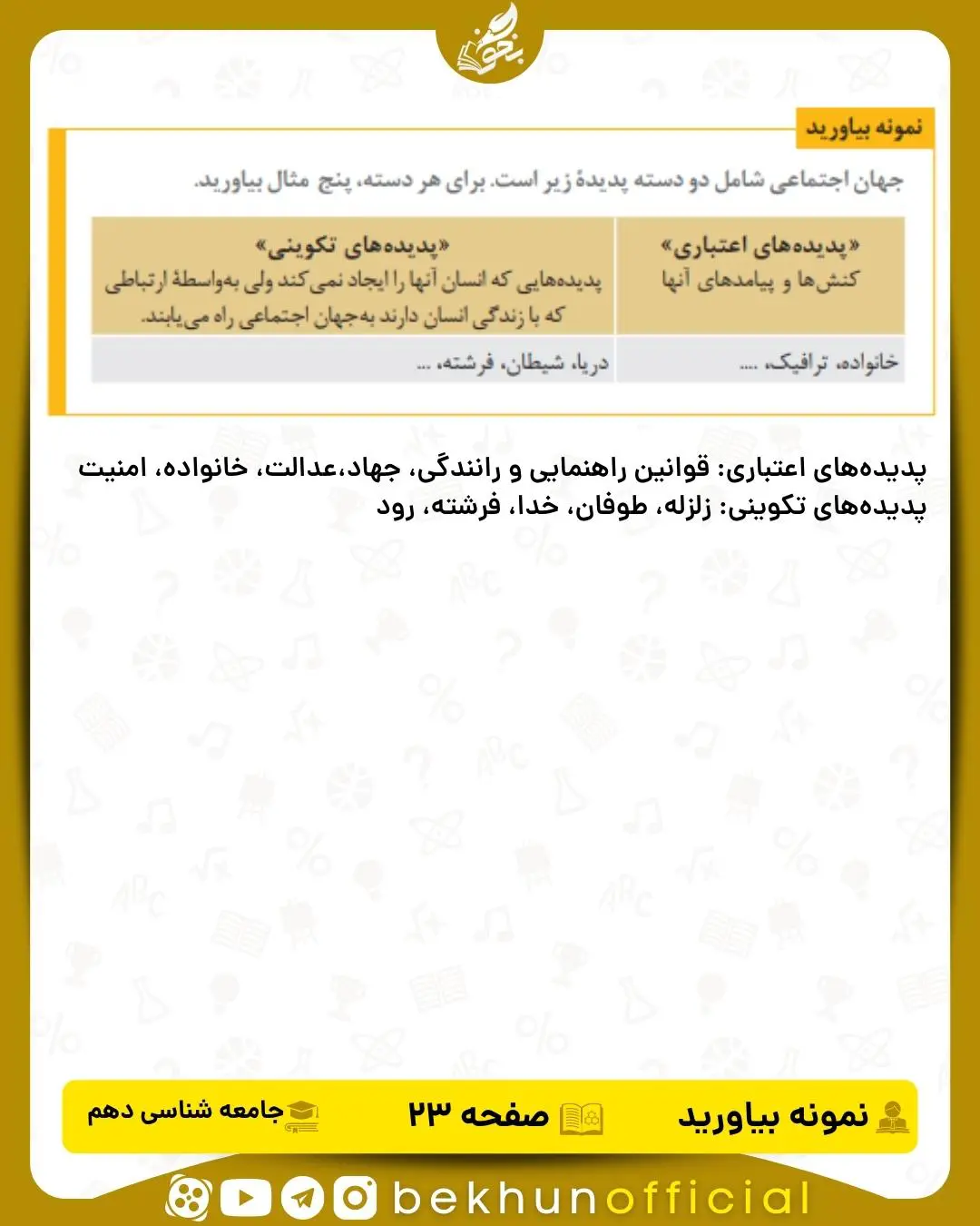 جواب نمونه بیاورید صفحه 23 جامعه شناسی دهم انسانی