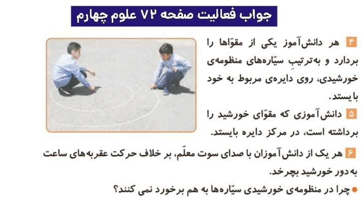 جواب فعالیتهای علوم چهارم ابتدایی 118 پاسخ فعالیت صفحه ۷۲ علوم چهارم ابتدایی